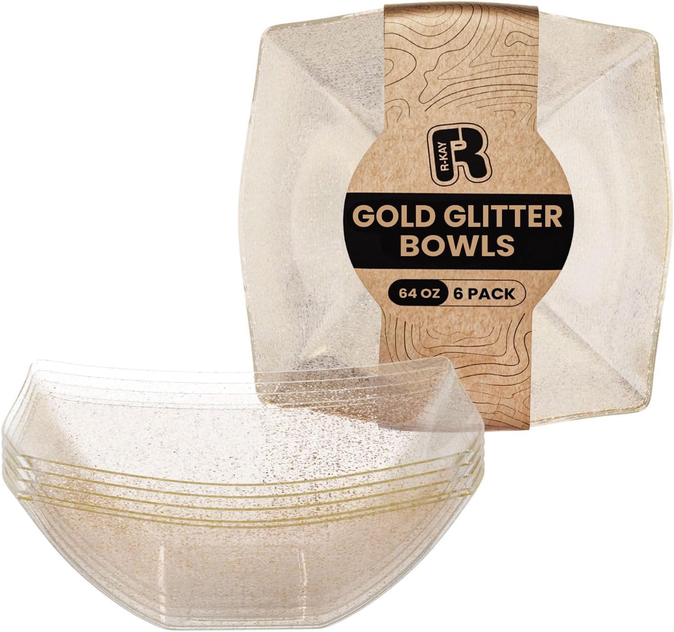 R-kay 6 Pack Square Plastic Serving Bowls - Clear Plastic bowls 16 Oz - Disposable Serving Bowls Heavy Duty For Weddings Catering And Birthday parties