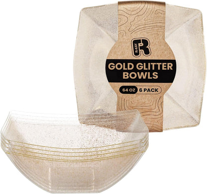 R-kay 6 Pack Square Plastic Serving Bowls - Clear Plastic bowls 16 Oz - Disposable Serving Bowls Heavy Duty For Weddings Catering And Birthday parties