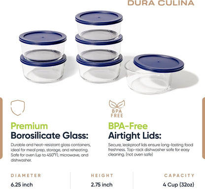 6-Piece Glass Food Storage Containers Set (3 Containers + 3 BPA-Free Lids) | 2-Cup, Leakproof | Microwave, Freezer, Oven & Dishwasher Safe | Ideal for Meal Prep & Pantry Organization, Pistachio