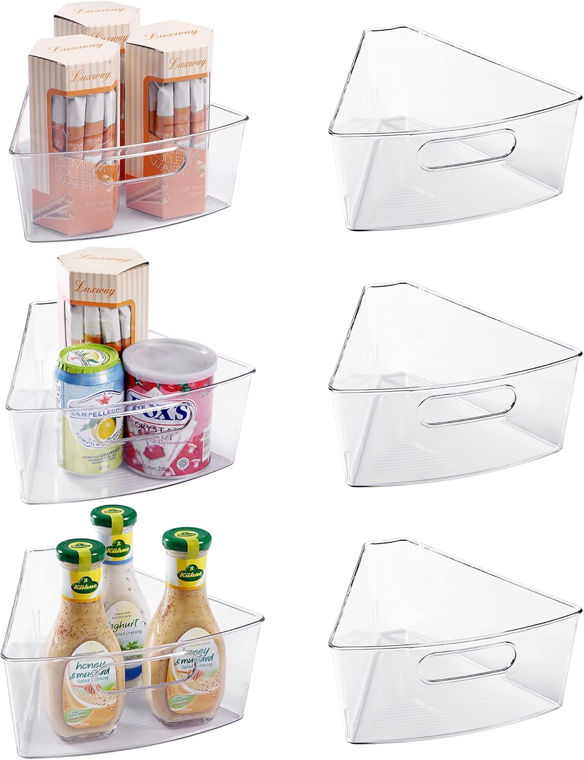 Oubonun Lazy Susan Organizers Set of 6, 11.6’’ x 10.2’’ x 4.1’' Plastic Transparent Kitchen Cabinet Storage Bins with Handle, 4.1" Deep Container, 1/8 Wedge - Food Safe, without BPA