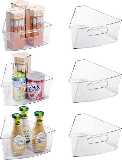 Oubonun Lazy Susan Organizers Set of 6, 11.6’’ x 10.2’’ x 4.1’' Plastic Transparent Kitchen Cabinet Storage Bins with Handle, 4.1" Deep Container, 1/8 Wedge - Food Safe, without BPA