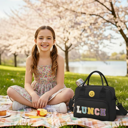 RLGPBON Insulated Lunch Bag Teen Girls, Preppy Lunch Box Large Insulated Lunch Bag Reusable Lunch Tote Bag, Preppy LunchBag for Girls School Travel Picnic