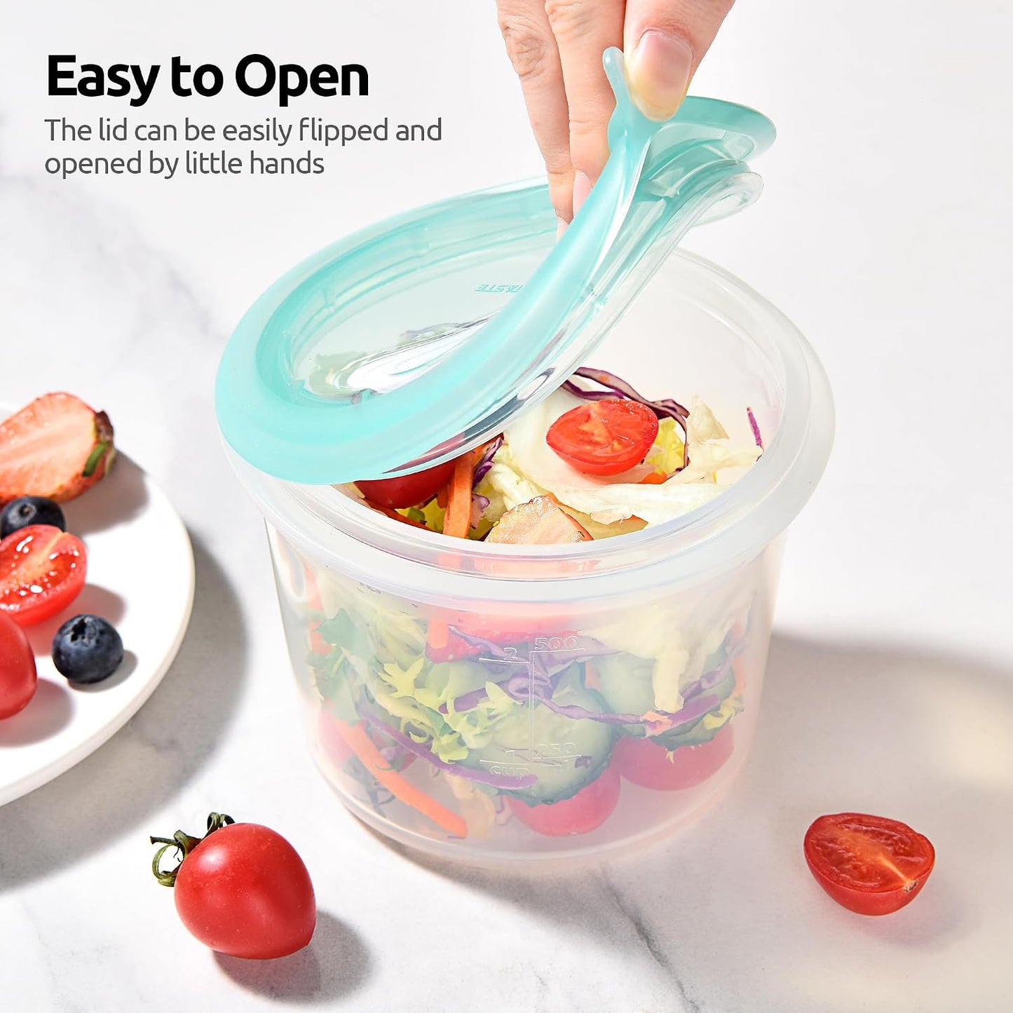 U-Taste Silicone Food Storage Containers Set: Meal Prep Box with Airtight Lid, Freezer & Microwave Safe, Date Marking Circle, Clear cup/oz/ml Measurement for Dry & Wet Deli -2oz/4oz/8oz/16oz, Aqua Sky