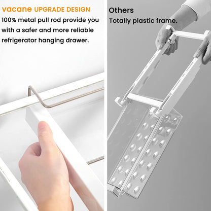 vacane Fridge Organizer Drawer, Clear Plastic Fridge Organizer Bins, Add on Refrigerator Drawer,Fridge Storage Container Under Shelf Holder for Fruit, Vegetable, Meat, Cheese, Easy to Install-M
