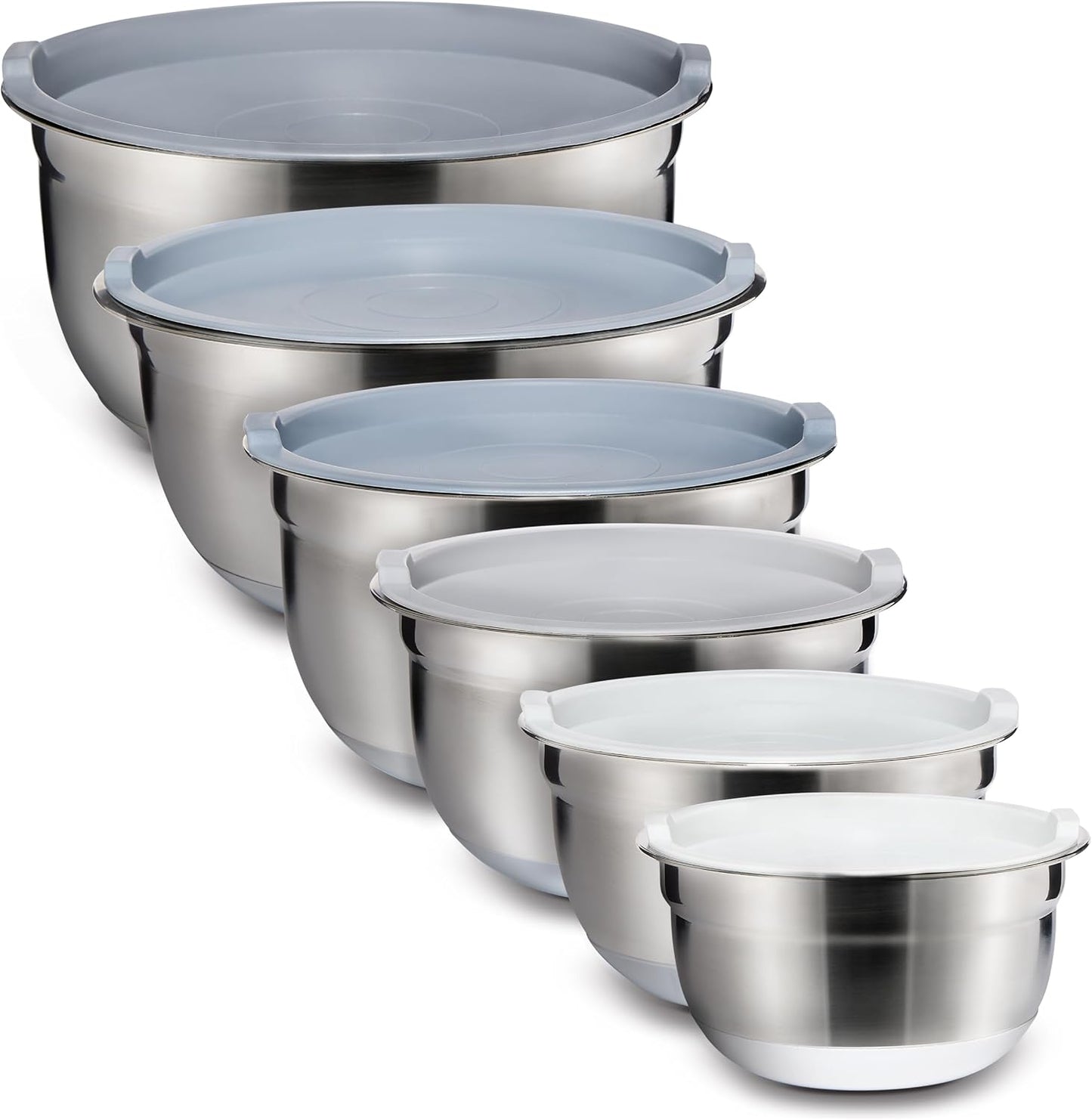 COOK WITH COLOR Stainless Steel Mixing Bowls Set with Lids - Nesting Bowls with Non-Slip Bottom, Sage, 12 Pieces