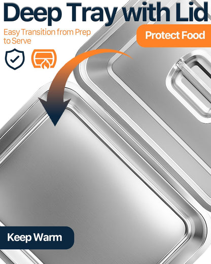 Grilling Prep and Serve Trays with Lid, Stainless Steel Extra Large Grill Carry System, Deep Marinating Container with Cutting Board for BBQ Outdoor Grilling