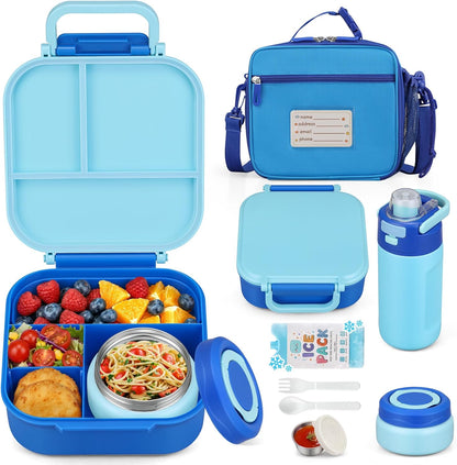 Itslife Bento Box for Kids Set, Insulated Food Container,Kids Lunch Box, 7 oz Thermos for Hot Food, 12 oz Thermos Water Bottle, Reusable Insulated Ice Bag & Fork Spoon Utensils Camping Travel Pink