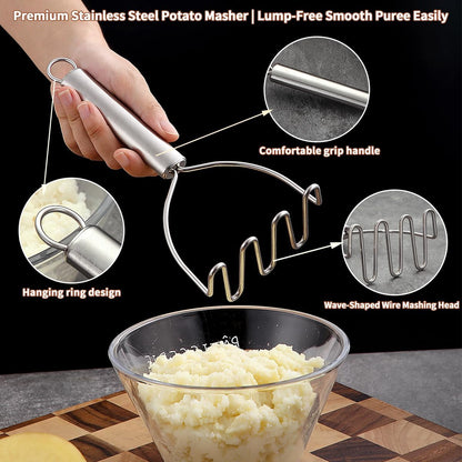 Meat Chopper Potato Masher Set of 2, Berglander Heat Resistant Meat Masher for Hamburger, Ground Beef Smasher, Mash Kitchen Tools & Utensils for Avocado, Salad, Vegetables, Fruit, Food Potato, Tomato