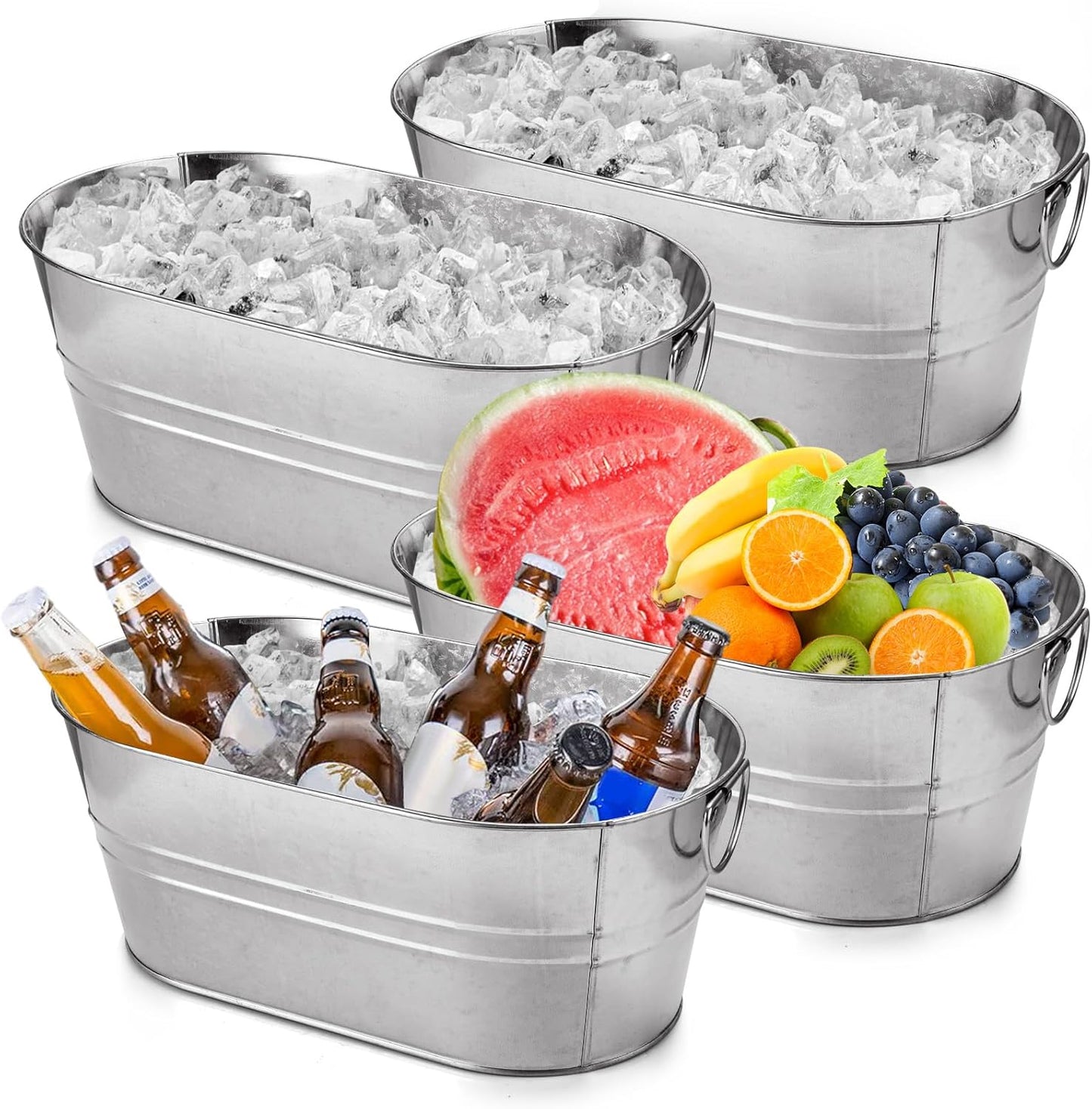 MIVIDE 2 Pack 3 Gallon Galvanized Tub Ice Bucket Metal Champagne Drink Bucket with Handles Galvanized Ice Buckets for Parties Mimosa Bar Cocktail Bar Cooling Supplies