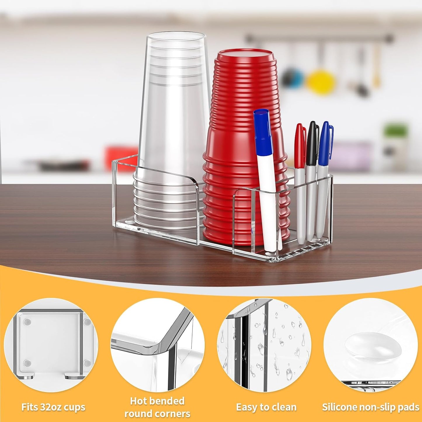 Coffee Cup Holder for Countertop - Clear Acrylic Coffee Bar Accessories Cup Organizer Station Organizer Farmhouse Table Décor