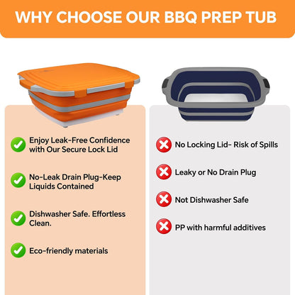 XUDAKAIXIN Collapsible BBQ Prep Tub for Meal Prep, Marinating,Food Storage, picnics, camping, barbecues,cutting fruits and vegetables - Includes Cutting Board and Locking Lid,(X-Large) Black