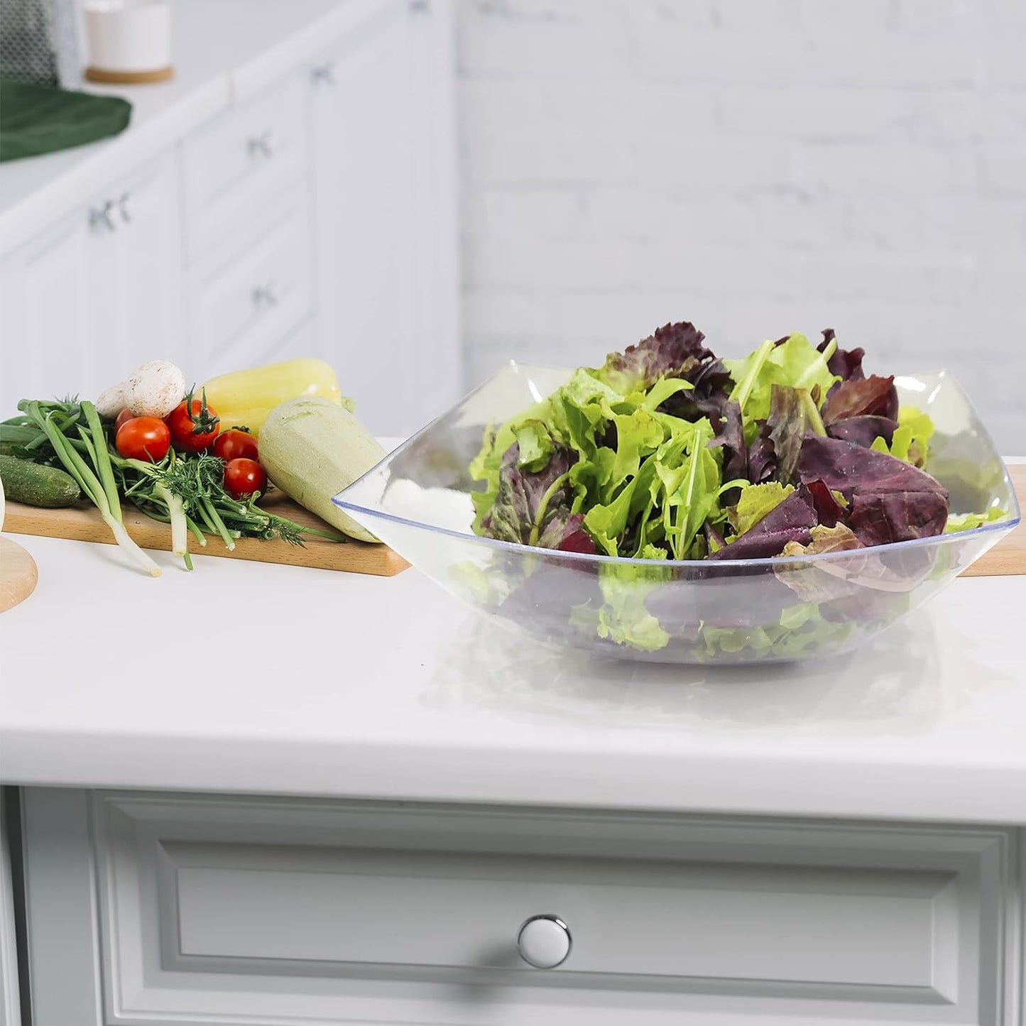 R-kay 6 Pack Square Plastic Serving Bowls - Clear Plastic bowls 16 Oz - Disposable Serving Bowls Heavy Duty For Weddings Catering And Birthday parties