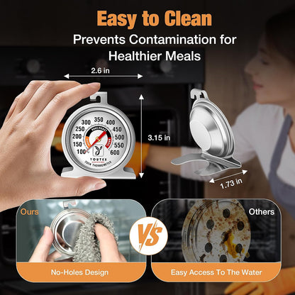 2-Pack Oven Thermometer, Upgraded 100-600°F No-Holes Non-Discoloring Easy-to-Clean for Healthier Cooking, Easy-to-Read with Large Bright Numbers for Gas & Electric Ovens, Grills, and Smokers