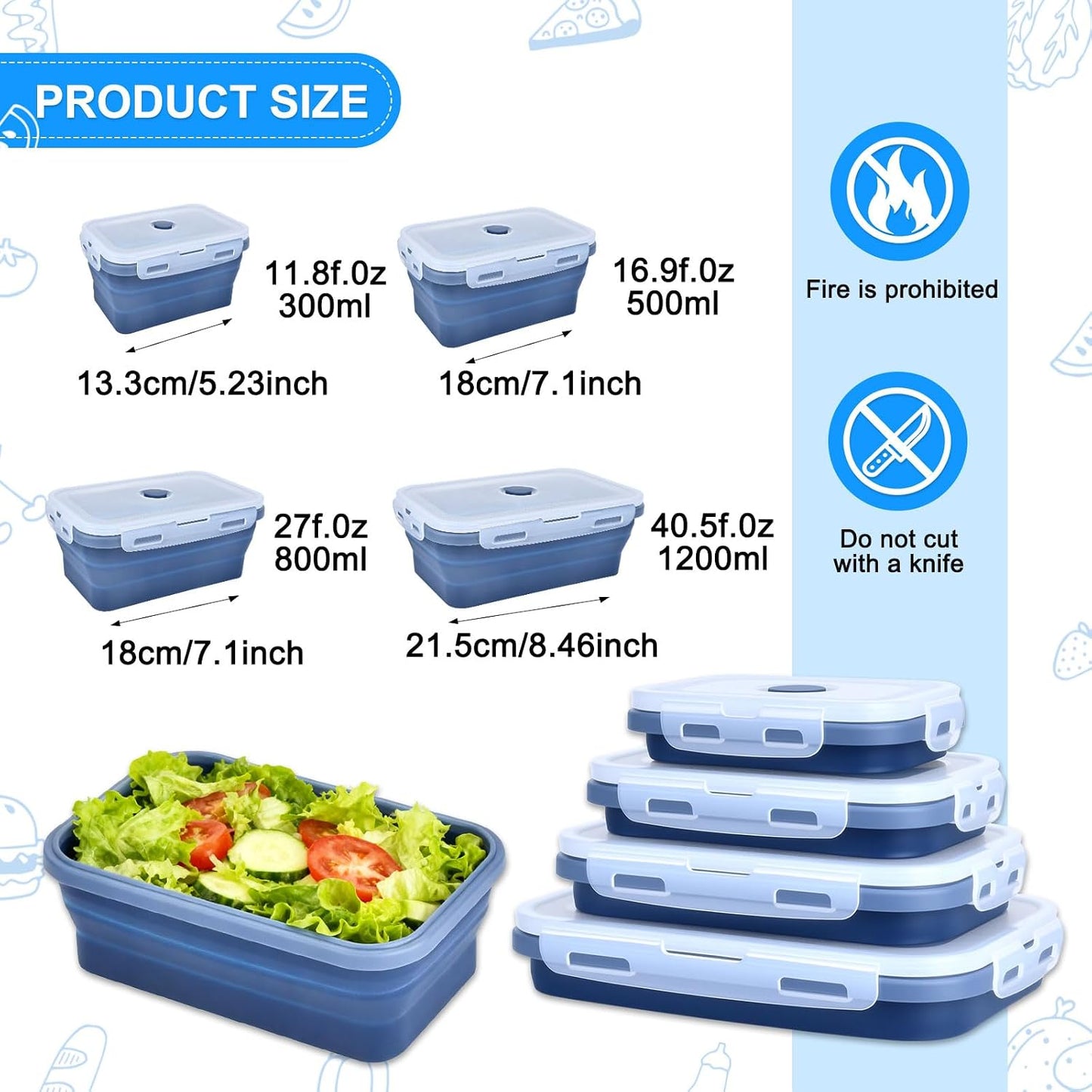 Collapsible Silicone Food Storage Containers 4 Set Airtight Leak Proof Food Containers with Lids Stackable Meal Prep for Microwave Freezer Dishwasher for Kitchen Camping Office Gray