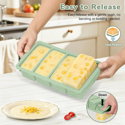 Silicone Freezer Trays with Lid (4-Pack), 1-Cup, 2-Cup, 1/2-Cup & 2-Tbsp Silicone Freezer Molds, Stackable Soup Freezer Meal Prep Containers,Ice Cube Tray for Making Sauce,Smoothies,Yogurt Bites