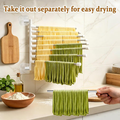 8-Tier Foldable Wall Mounted Noodle Dryer Stand, 180° Swivel
