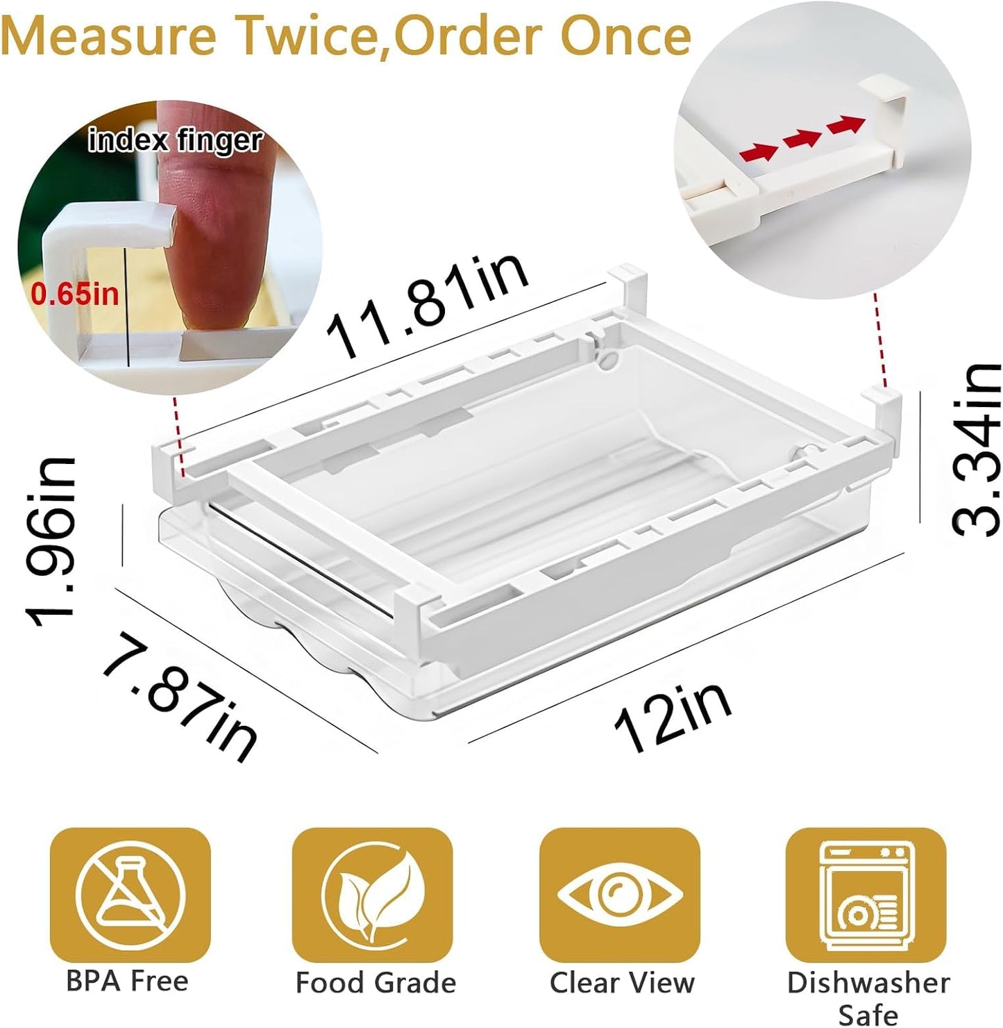 Refrigerator Organizers Storage Fridge Drawer - Pull Out Clear Storage Containers with Handle for Fruit,Deli,Cheese,Seafood,Plastic Organizer Bins Fit for Medium Refrigerator Shelf,Simple Use(2 Pack)