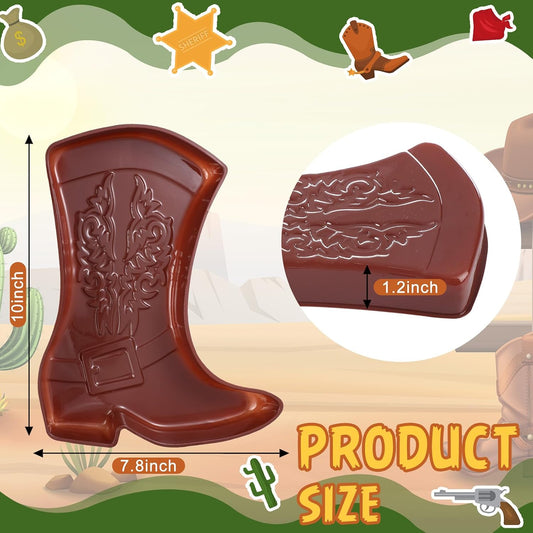 Uiifan 24 Pcs Cowboy Boot Serving Trays, Western Party Decorations Disposable Western Party Supplies Plastic Cowgirl Boot Plates for Snacks(Brown)