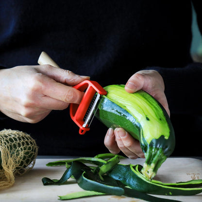 Opinel T-Duo 254621 Wooden Peeler in Red for Peeling Vegetables and Preparing Juliennes One Size