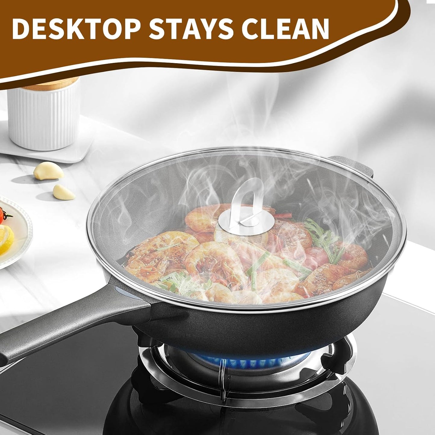 4 Pack Splatter Screens for Frying Pan - 8", 10", 11.5", 13" Stainless Steel Grease Splatter Guard with Foldable Knob, Ultra-Fine Mesh, Rust-Free - No Oil Mess, No Burns, Ultra Fine Mesh