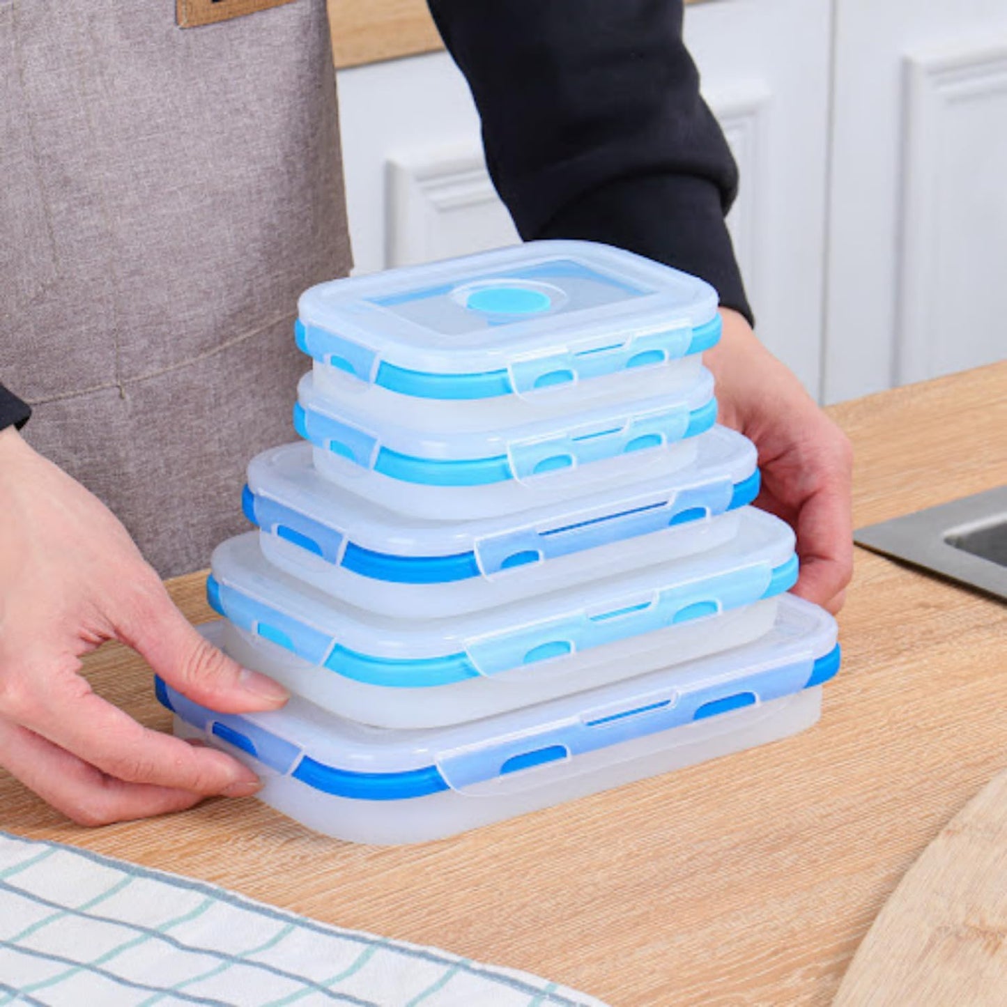 ECOBERI Collapsible Silicone Food Storage Containers, BPA Free, Microwave, Freezer and Dishwasher Safe, Lunch, Meal Prep, Travel, Space-Saving