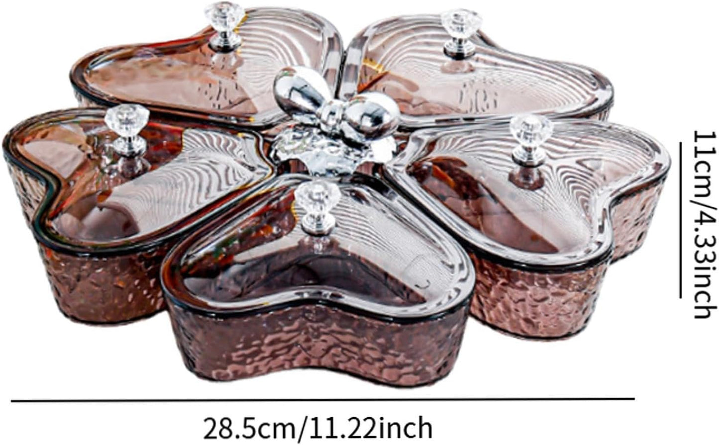 Dried Fruits Tray Candy Snack Plates Platter Appetizer Tray Divided Serving Tray for Cupcake Dried Fruits Family Holiday Home, Clear Grey Bowknot
