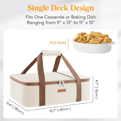 LUNCIA Insulated Single Decker Casserole Carrier, Lasagna Lugger Tote Keeps Food Hot or Cold, Thermal Lunch Bag for Potluck Parties, Picnic and Cookouts, Fits 9" x 13" Baking Dish, Black