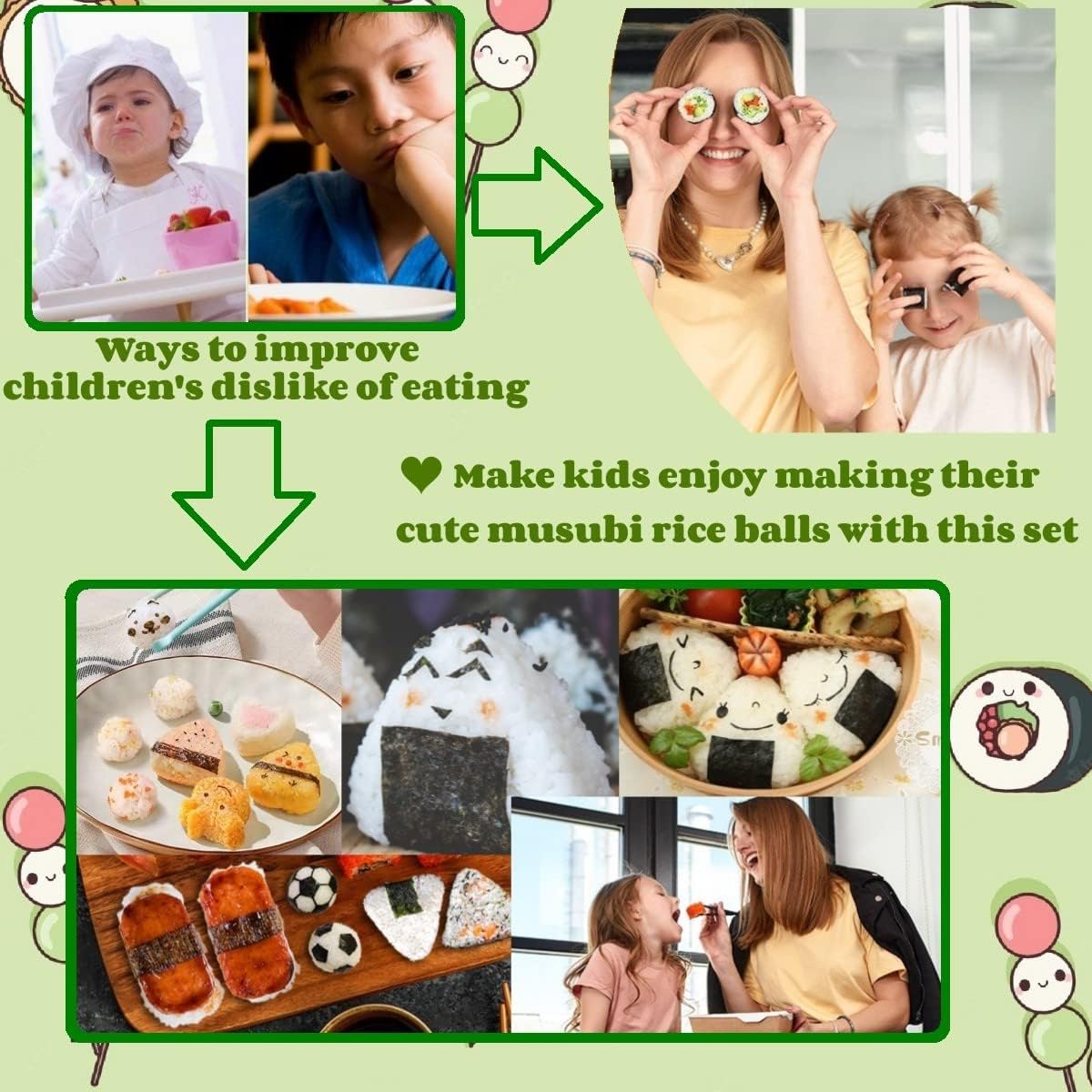 Rice Ball Molds 21PCS Onigiri Mold Set Cute Animal Sushi Molds Rice Shaper Rice Ball Shaker Bento Box Accessories DIY with Nori Seaweed Punch Cutter Food Picks