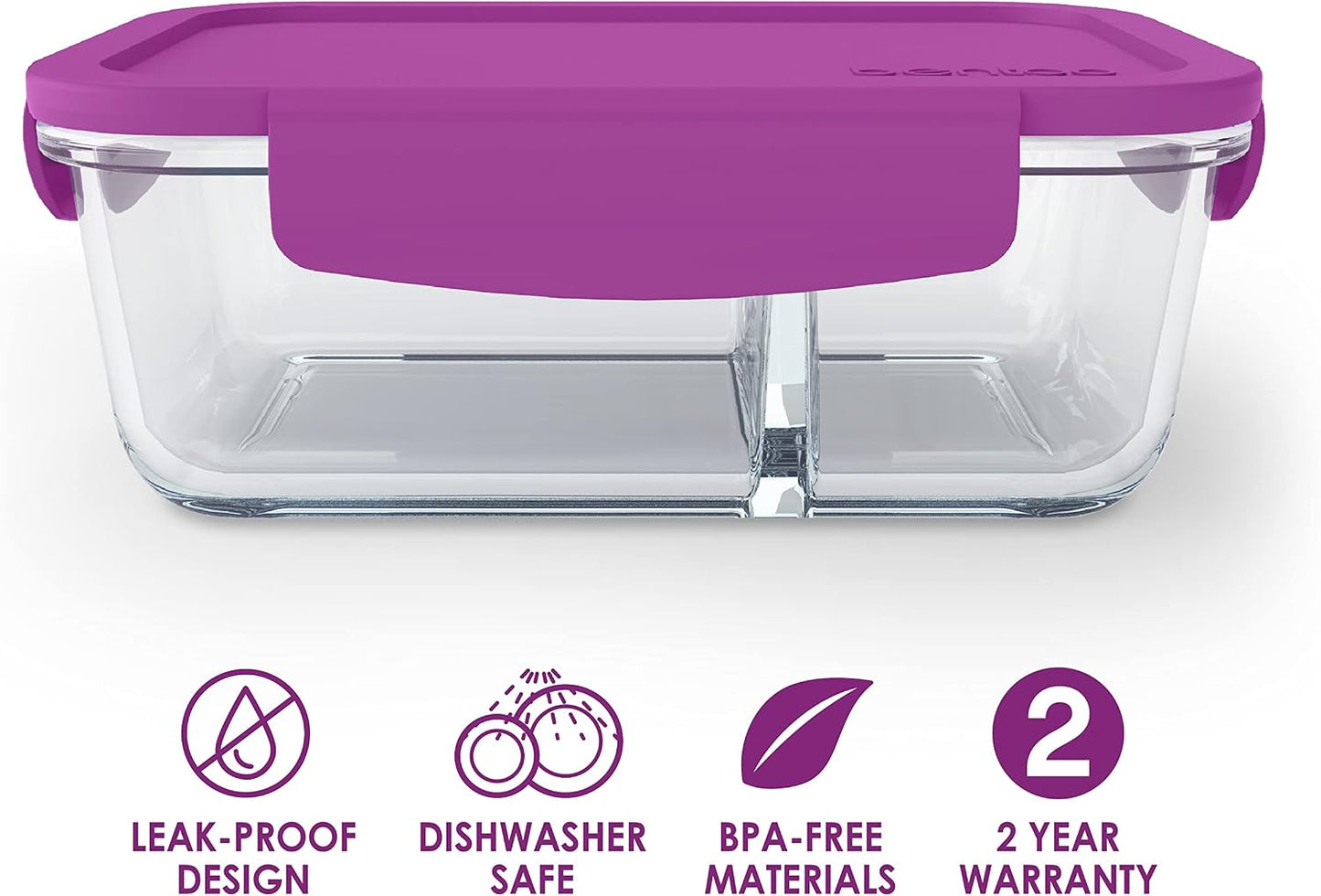 Bentgo® Glass Snack - Leak-Proof Bento-Style Snack Container with Airtight Lid and Divided 2-Compartment Design - 1.75 Cup Capacity for Meal Prepping, and Portion-Controlled Snacking (Gray)