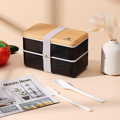 Sinnsally Bento Box for Kids and Adults, Stackable Japanese Bento Lunch Box Containers for Teens/Women with Compartments(47oz),Modern Lunch Containers with Utensil Set,Leak-Proof Lunchbox,Rectangle