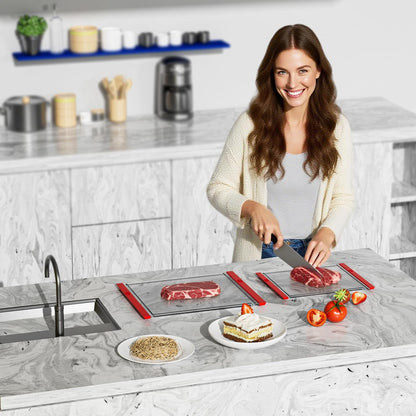 Tempered Glass Cutting Board Set for Kitchen Counter - Dishwasher Safe with Juice Grooves, Non-Slip Silicone Edges & Beveled Grip - 16"x12" & 12"x8" Serving Tray (Blue)