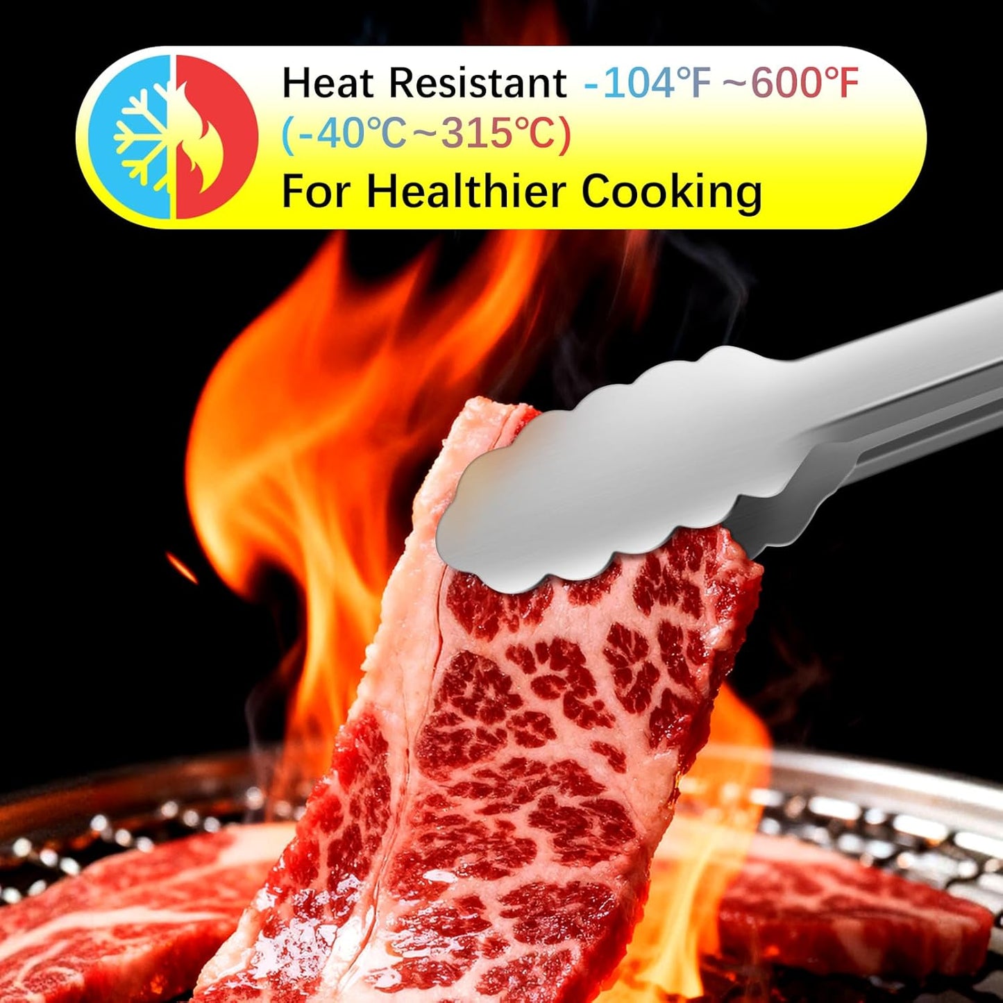 Stainless Steel Tongs for Cooking, Heat Resistant 600 Degrees Metal Kitchen Tongs with Silicone Grip, Locking Tongs for BBQ, Grilling, Serving, Salad, Dishwasher, Set of 2(9" and 12")