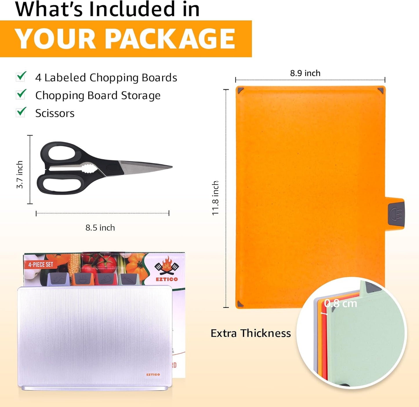 Cutting Board Set: 4-Piece Color-Coded, Non-Slip, BPA-Free, Perfect kitchen essentials for new home, Dishwasher Safe with Premium Scissors and Chopping Board Organizer, Quality kitchen stuff.