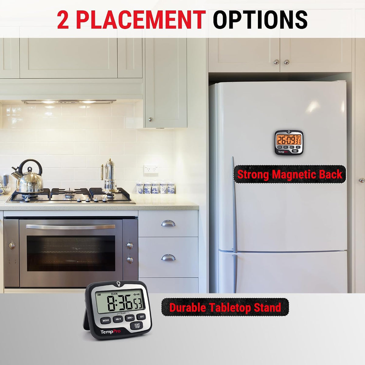 TempPro TM01 2-in-1 Kitchen Timers for Cooking with 12/24H Clock Mode