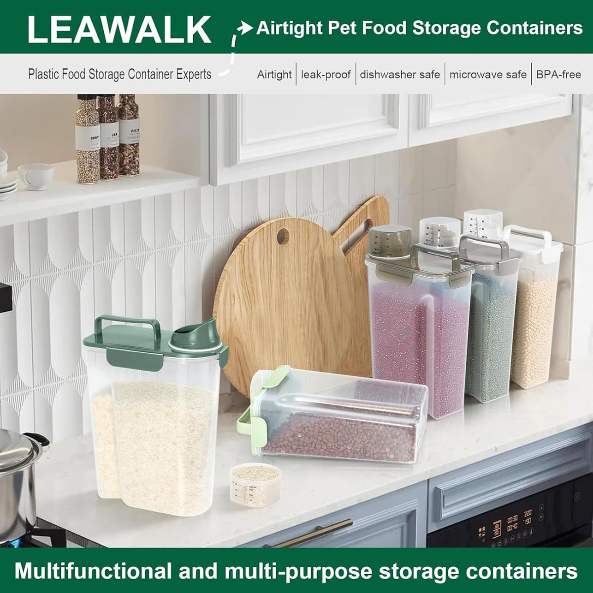 LEAWALK 5Lbs Airtight Cat Dog Food Storage Container with Upgraded Large Nozzle BPA-Free, Pet Food Storage Containers for Rice, Grain, Pet Food, Flour, Dog Treat Storage (Dark Gray, 5L-1pack)