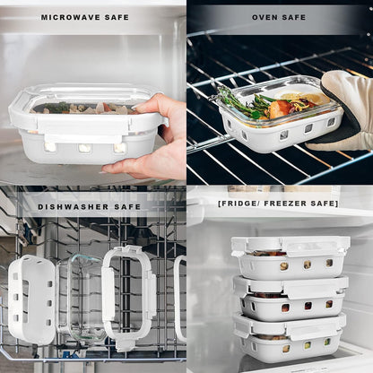 GENICOOK Glass Food Storage Containers With Glass Lids Bento Box Set Lunch Box Eco Friendly Meal Prep Containers Airtight – Plastic Free, Silicon Sleeve Bpa Free 4.4cup/ 5 * 1050ml