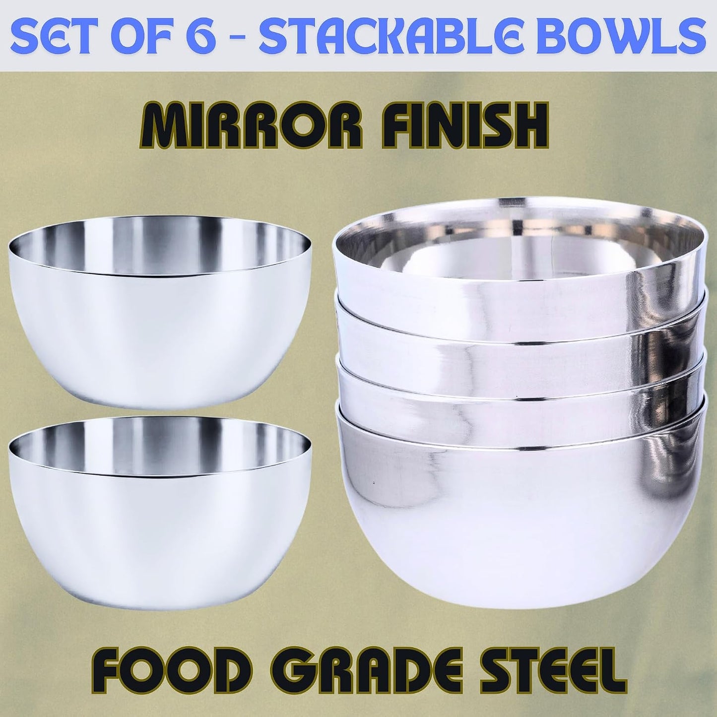 Stainless Steel Bowls (6 Pack), 180 ML / 6 Oz Unbreakable Stackable Dinner Bowls, Sauce Dishes Metal Curry Snack Seasoning Bowl, BPA Free & Dishwasher Safe
