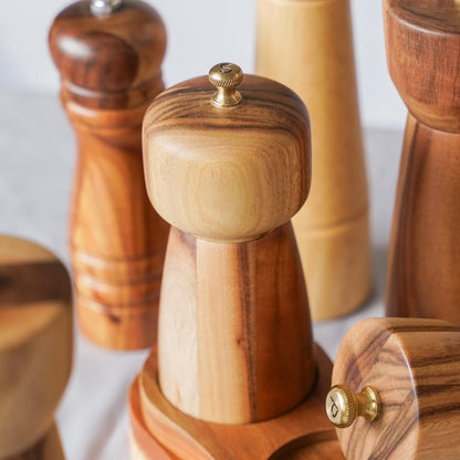 Pepper Grinder, Pepper Mill with Adjustable Stainless Steel, Acacia Wood, 14 cm/5 inch Height, Bottom Dia: 6 cm/2.36 inch (Tray is NOT Included)