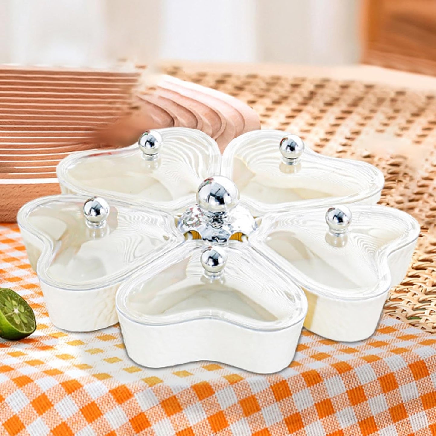 Dried Fruits Tray Candy Snack Plates Platter Appetizer Tray Divided Serving Tray for Cupcake Dried Fruits Family Holiday Home, Clear Grey Bowknot
