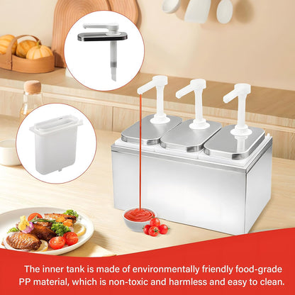 6L Stainless Steel Sauce Dispenser Pump with 3 Jars