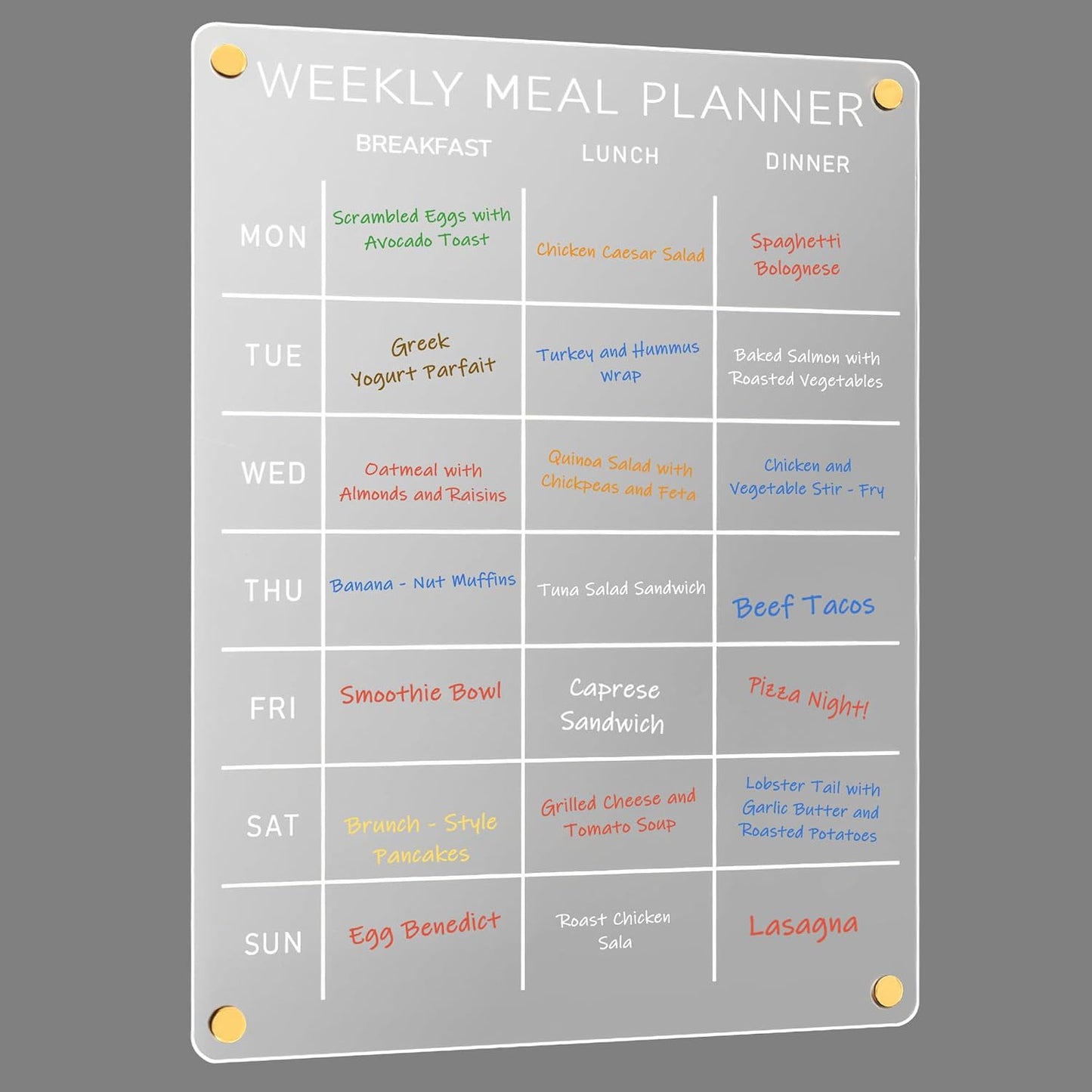 Acrylic Weekly Meal Planner – Clear Magnetic Dry Erase Menu Board for Fridge, Refrigerator Calendar & Grocery List Board