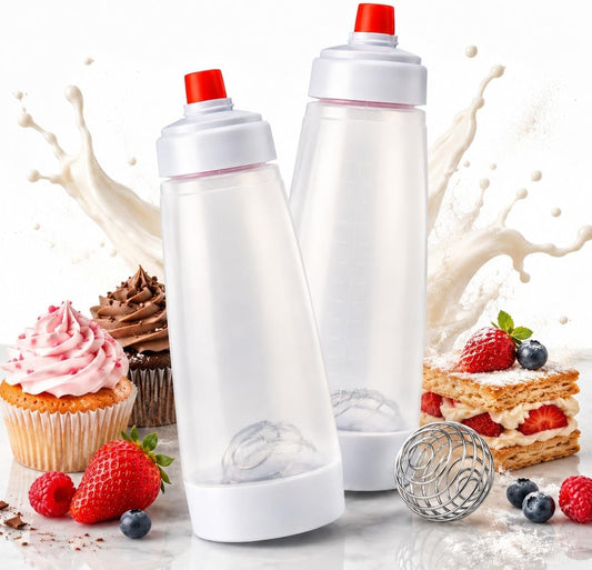 2 Pcs Pancake Batter Dispenser with Mixing Ball – 1000ml Easy Pour Pancake Squeeze Bottle with Stainless Steel Wire Whisk Ball for Cupcakes, Waffles, Muffins & Kitchen Baking Tool