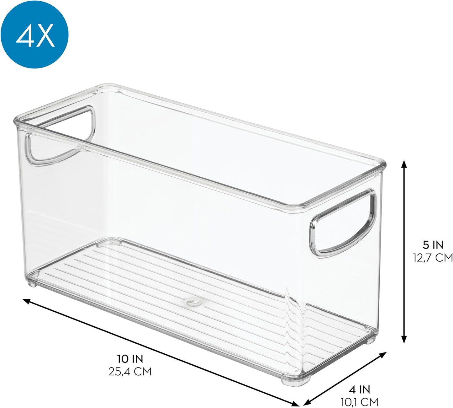 iDesign Plastic Stackable Pantry Bin, Set of 2, Clear | Storage Bin with Handles, For Cabinets or Fridge