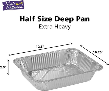 Nicole Home Collection Aluminum Pans With Lids Half Size 9x13 Extra Heavy Duty, Disposable Foil Pans For Baking (25 Sets)