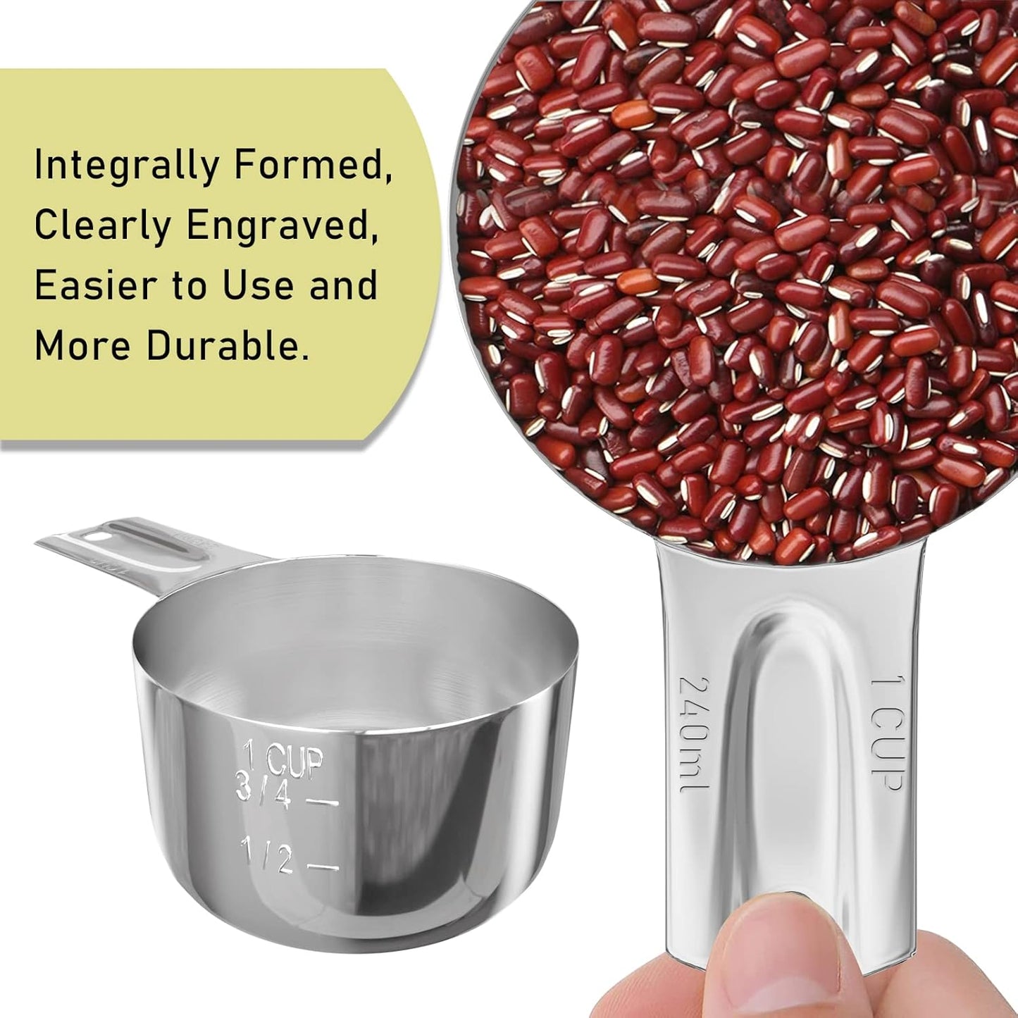 1PCS 3/4Cup (180ml, 6oz) Single Measuring Cup, Stainless Steel Measure Scoop, Metric and US Measurement, Dishwasher Safe