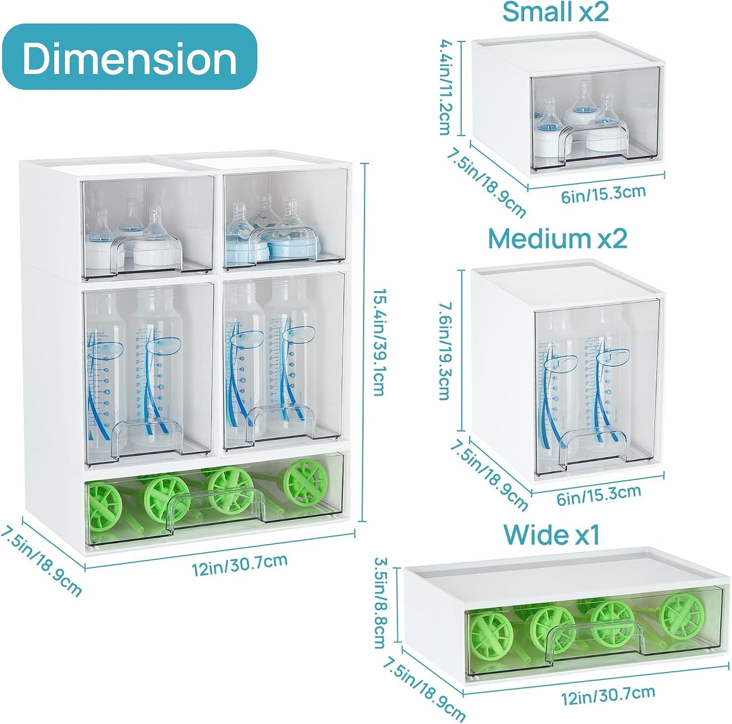 Vtopmart Stackable Storage Drawers Set of 5, Clear Plastic Organizer Bins for Baby Bottle, Beauty Supplies Storage, Ideal for Kichen Countertop, Vanity, Bathroom, Cabinet, Pantry Organization