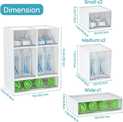 Vtopmart Stackable Storage Drawers Set of 5, Clear Plastic Organizer Bins for Baby Bottle, Beauty Supplies Storage, Ideal for Kichen Countertop, Vanity, Bathroom, Cabinet, Pantry Organization