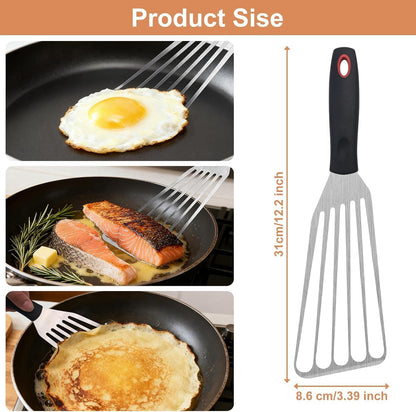 3-Piece Stainless Steel Fish Spatula Set, Metal Slotted Turners for Cast Iron Skillet, Griddle, Steak, Burgers, Eggs and Pancakes