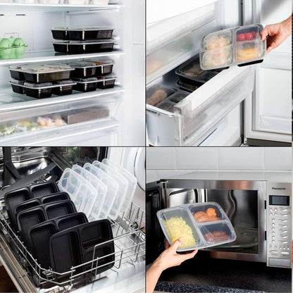 MORDEN MS Meal Prep Container With Lids, 50 Pack 3 Compartment Reusable Food Storage Container Divided Plastic Bento Box Lunch Box To-go Boxes(33oz)
