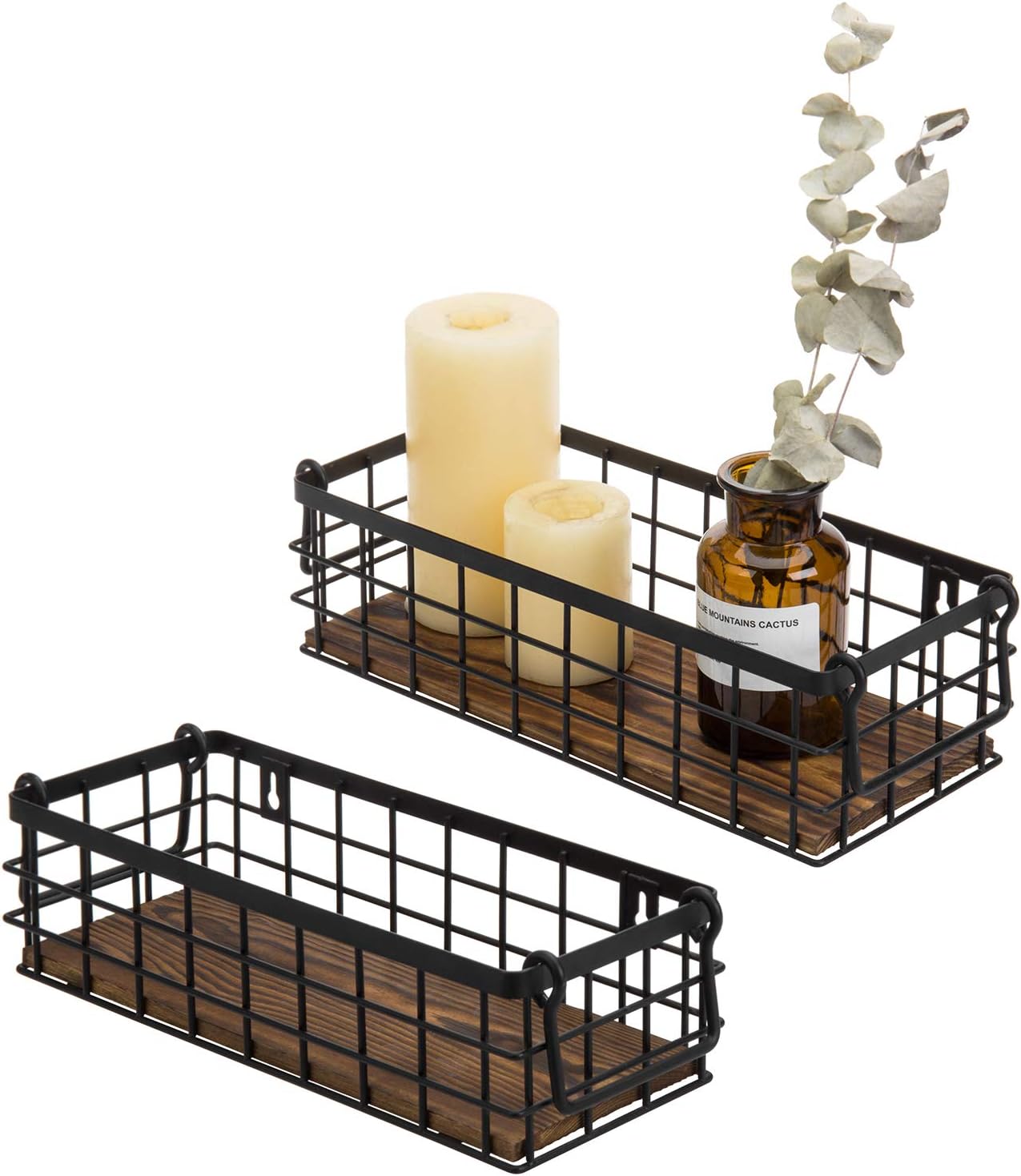 MyGift Set of 2 Black Wire Baskets for Organizing – Storage Baskets/Pantry Baskets for Shelves & Wall